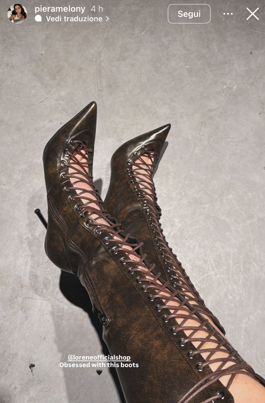 Lace Up Stivale Marrone Vintage