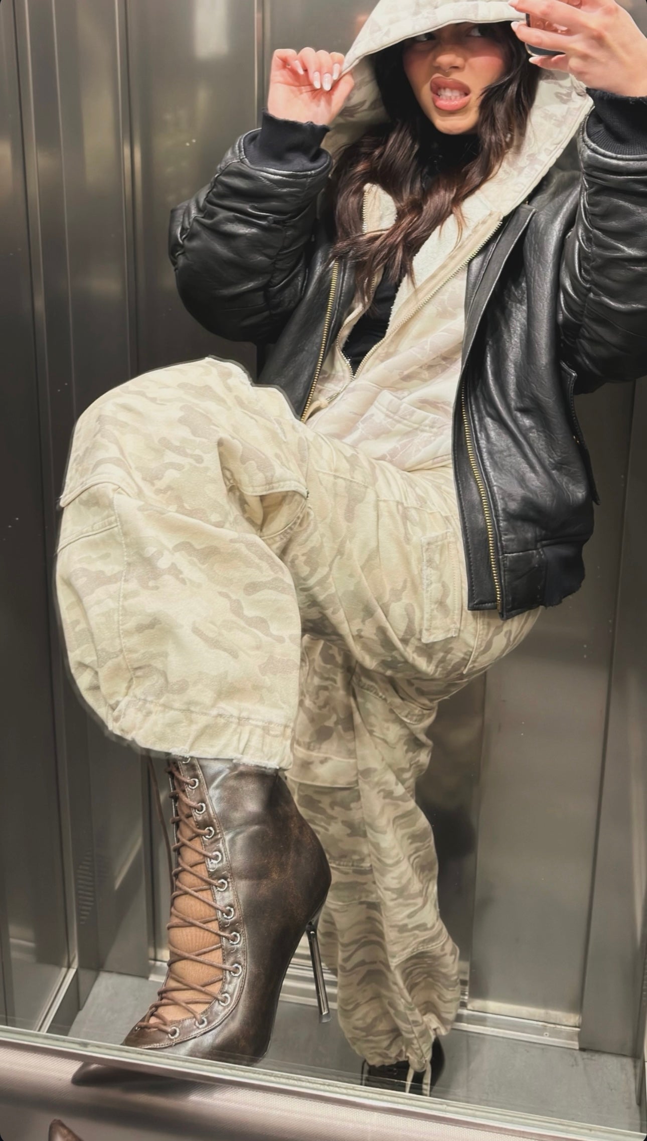 Lace Up Stivale Marrone Vintage