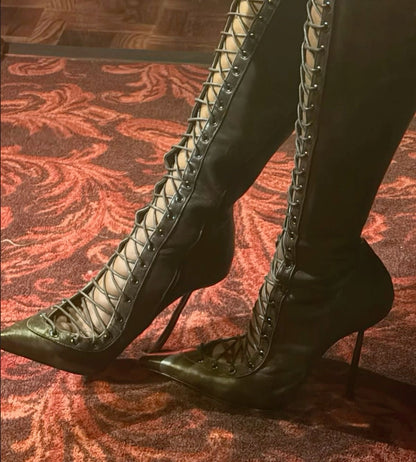 Lace Up Stivale Marrone Vintage