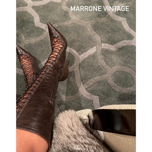 Lace Up Stivale Marrone Vintage